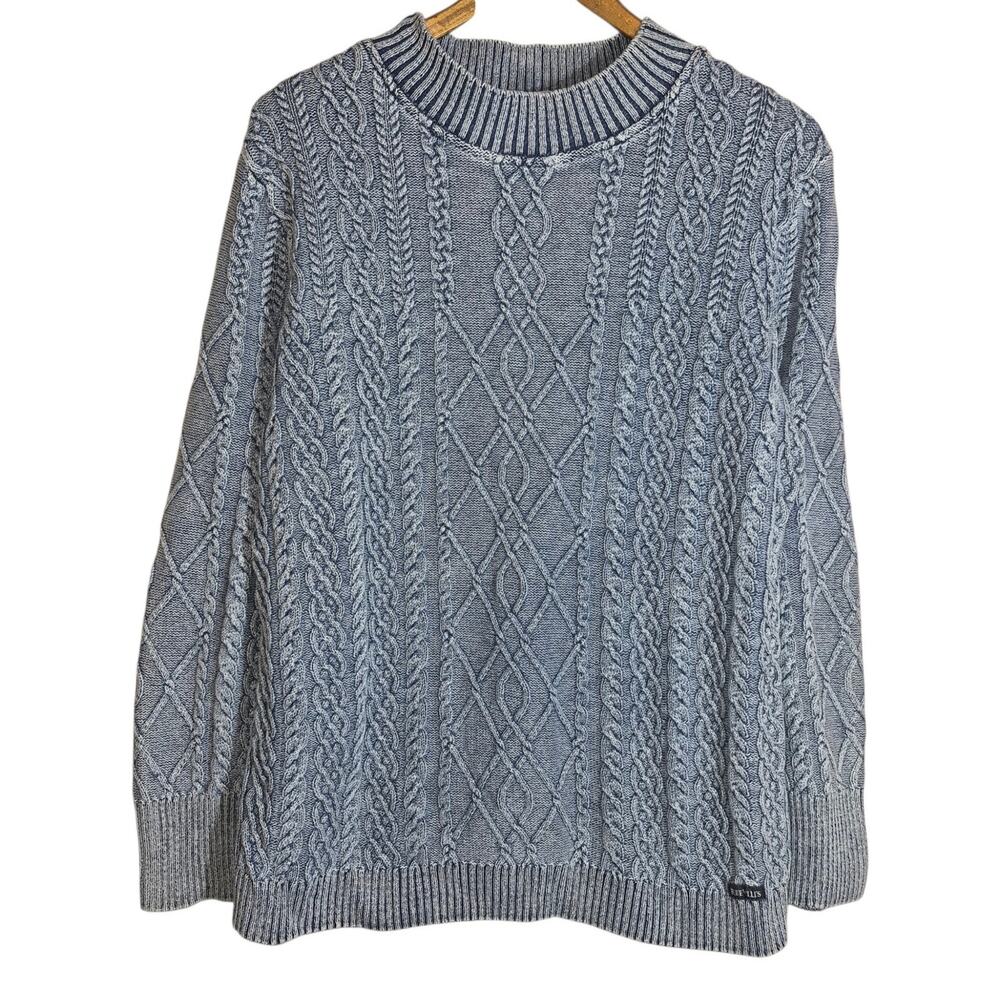 Vintage Blue Willi's Indigo-Dyed Cotton Cable Knit Fisherman's Sweater XXL